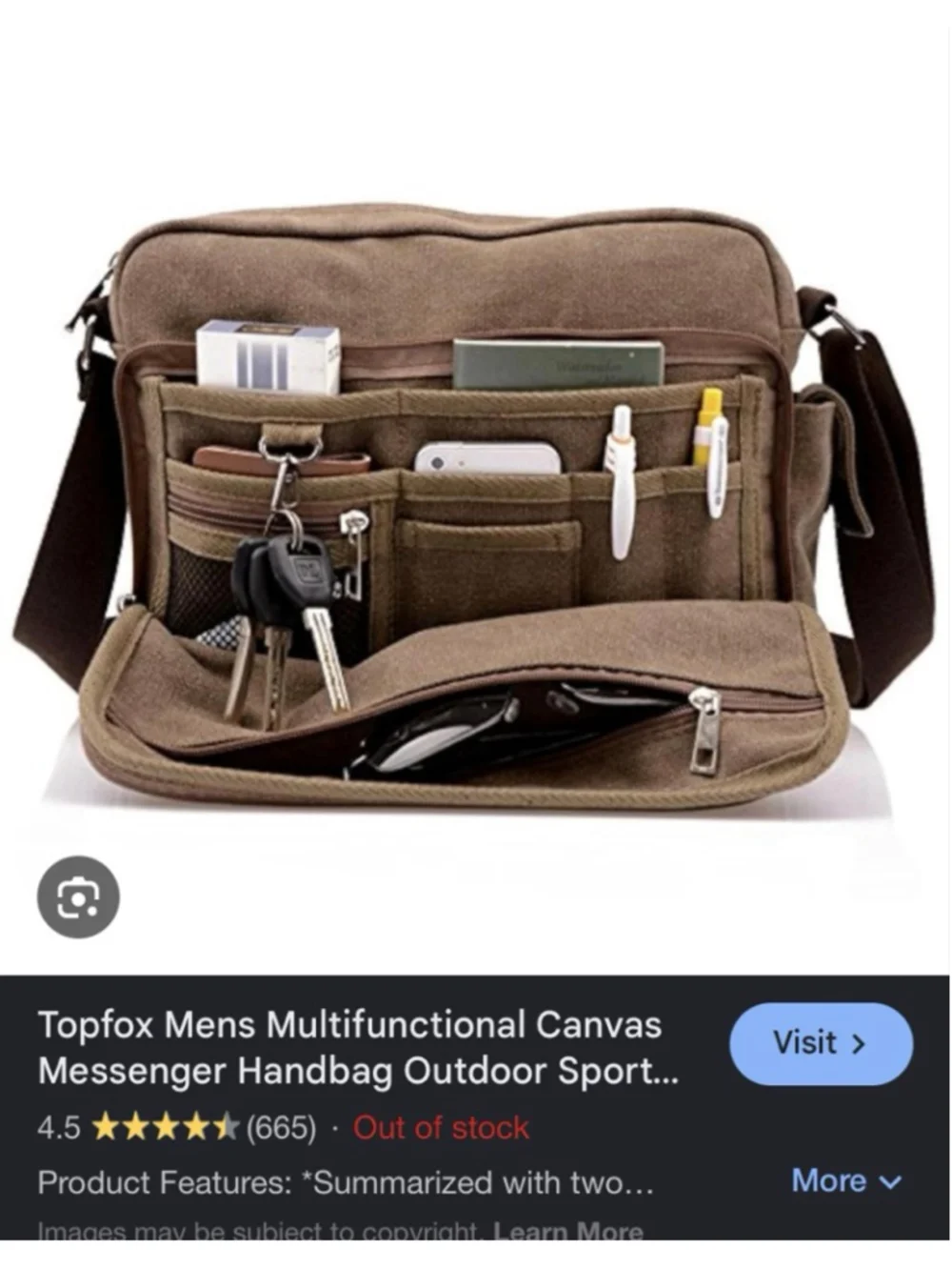 Topfox Mens Multifunction Canvas Messenger Handbag Outdoor Sports Over Shoulder